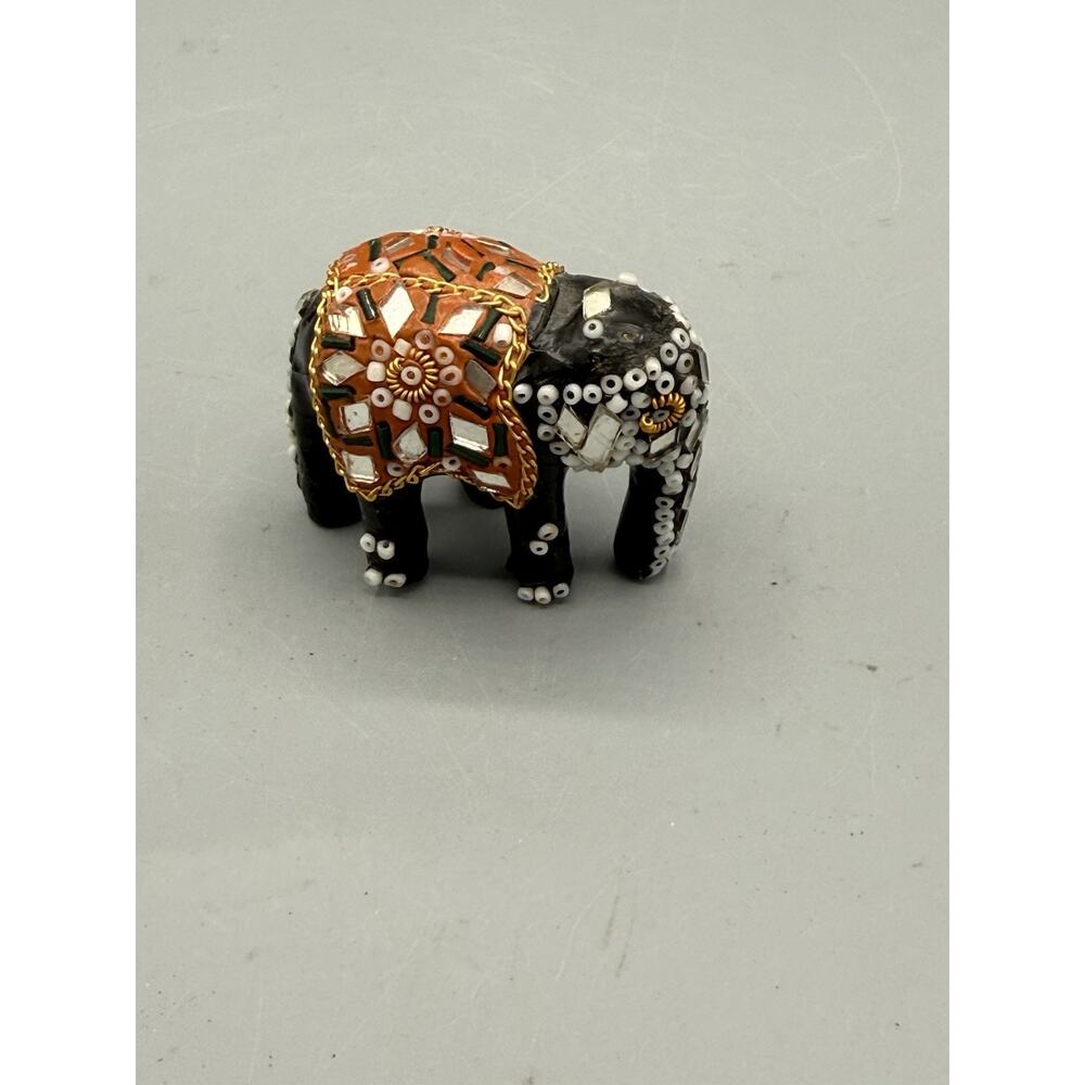 Mini Mosaic Beaded Elephant Figurine Mirror Tile Boho Decor 2.5”
